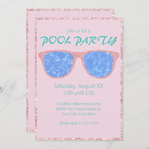 Pool Party Rosa Glitzer Sonnenbrille Einladung