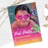 Pool Party Rosa mit Foto Minimalistisch Einladung