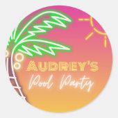 Pool Party Rosa Neon Runder Aufkleber (Vorderseite)