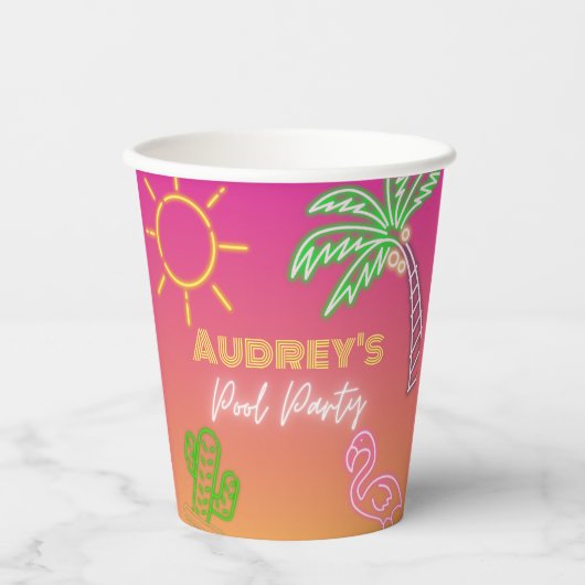 Pool Party Rosa Neonopapon Cups Pappbecher (Vorderseite)