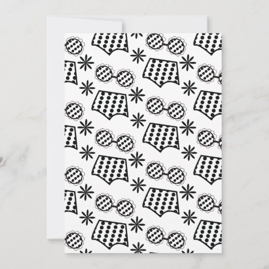 Pool Party Schwarz-weiße Farbe Badewanne Anzug Einladung (Rückseite)