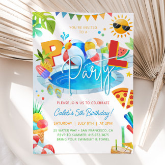 POOL PARTY Schwimmbad Junge Geburtstag Schwimmbad  Einladung