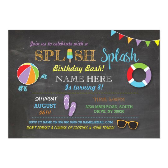 PoolPartySchwimmenGeburtstag Splish Spritzen Einladung Zazzle.de