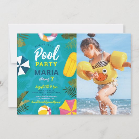 Pool Party Schwimmen Sommerurlaub Spaß einladen Einladung (Vorderseite)