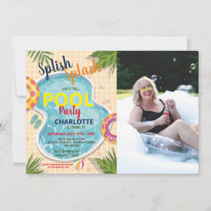 Pool Party Schwimmhilfen Sommer Geburtstags-Foto-E Einladung
