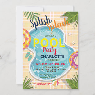 Pool Party schwimmt Sommer Geburtstagsspass Einlad Einladung