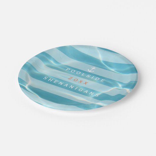 Pool Party Shenanigans Nautical Aqua Pappteller (Schrägansicht)