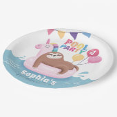 Pool Party Sloth mit Balloons Sommer Geburtstag Pappteller (Schrägansicht)