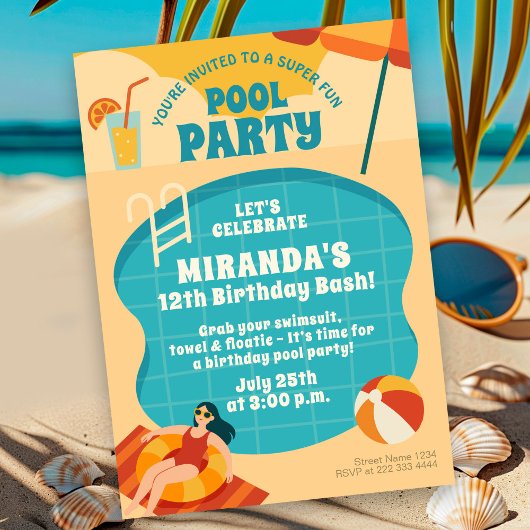 Pool Party Sommer Geburtstag Einladung