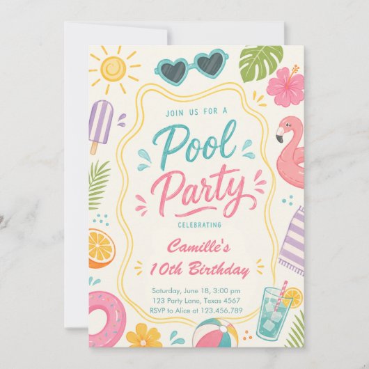 Pool Party Sommer Geburtstag Einladung (Vorderseite)
