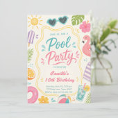 Pool Party Sommer Geburtstag Einladung (Stehend Vorderseite)
