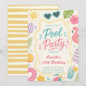 Pool Party Sommer Geburtstag Einladung (Vorne/Hinten)