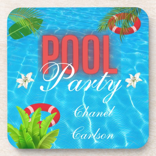 Pool-Party | Sommer Geburtstag Getränkeuntersetzer (Vorderseite)