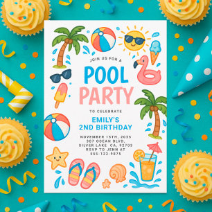 Pool Party Sommer Geburtstagsparty Einladung