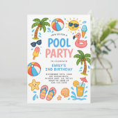 Pool Party Sommer Geburtstagsparty Einladung (Stehend Vorderseite)