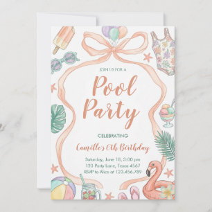 Pool Party Sommer Mädchen Geburtstag Einladung