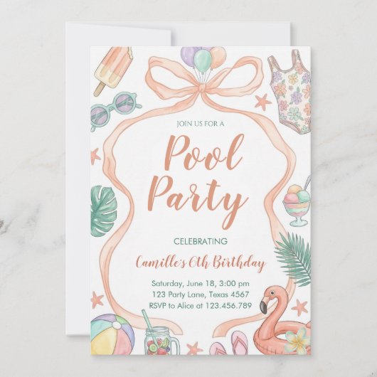 Pool Party Sommer Mädchen Geburtstag Einladung (Vorderseite)