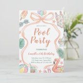 Pool Party Sommer Mädchen Geburtstag Einladung (Stehend Vorderseite)