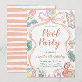 Pool Party Sommer Mädchen Geburtstag Einladung (Vorne/Hinten)