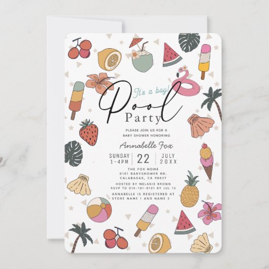 Pool Party Sommerartikel Kinderdusche Einladung (Vorderseite)