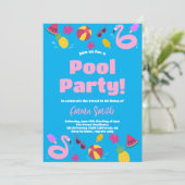 Pool Party Sommergeburtstag Einladung (Stehend Vorderseite)