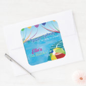 Pool Party Sommergeburtstag Einladung Quadratischer Aufkleber (Umschlag)