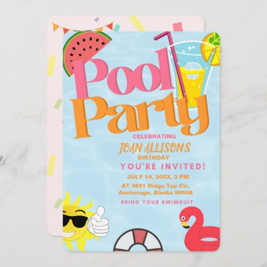 Pool Party Sommergenuss Einladung Wassermelone (Vorne/Hinten)