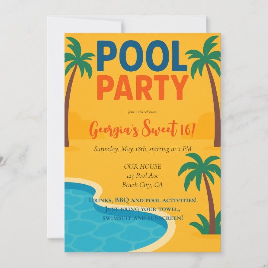 Pool Party Sommerspass Einladung (Vorderseite)