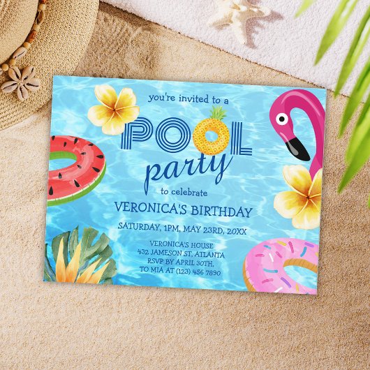 Pool Party Sommerspass Wasser Geburtstag Einladungspostkarte