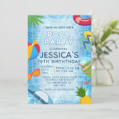 Pool Party Splish Splash Pool Geburtstag Einladung (Stehend Vorderseite)