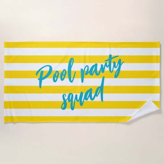 Pool Party Squad Cute Yellow and White Striped Strandtuch (Vorderseite)