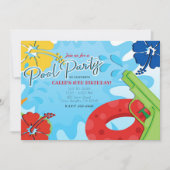 Pool Party Squirt Gun Water Fun Sommer Hibiskus Einladung (Vorderseite)