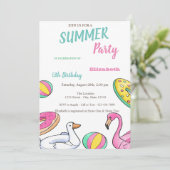 Pool Party Summer Birthday Party Einladung (Stehend Vorderseite)