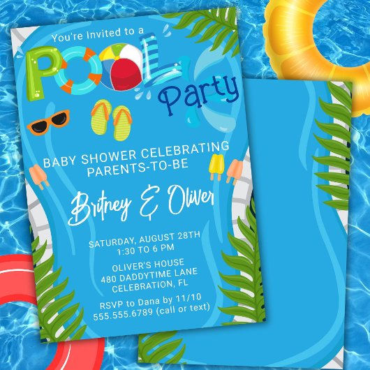 Pool Party Summer Boy Baby Dusche Einladung
