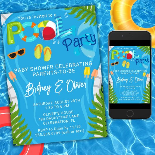 Pool Party Summer Boy Baby Dusche Einladung
