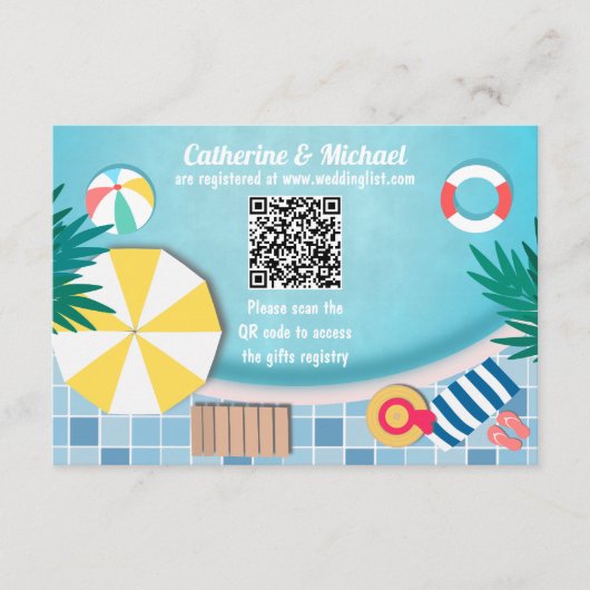 Pool Party Summer Brautparty QR-Code Begleitkarte (Vorderseite)