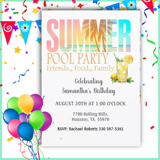 Pool Party Summer Food Friends Familie Geburtstag Einladung
