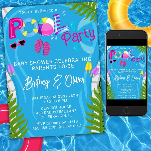 Pool Party Summer Girl Babydusche Einladung