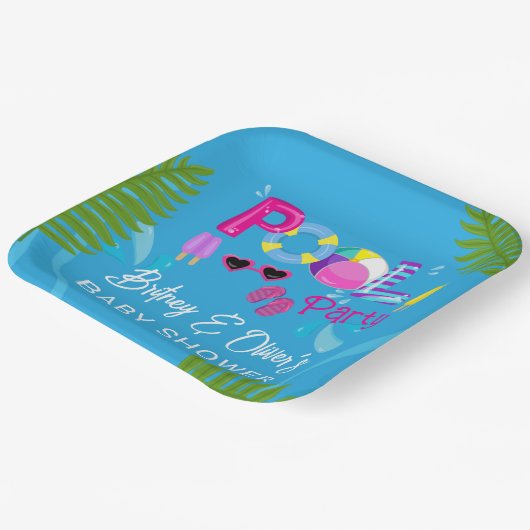 Pool Party Summer Girl Babydusche Pappteller (Gewinkelt)