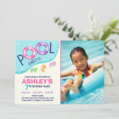 Pool Party Summer Pink Girl Birthday Invitation Einladung (Stehend Vorderseite)