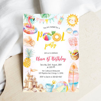 Pool Party Summer Theme Birthday Party Invitation Einladung
