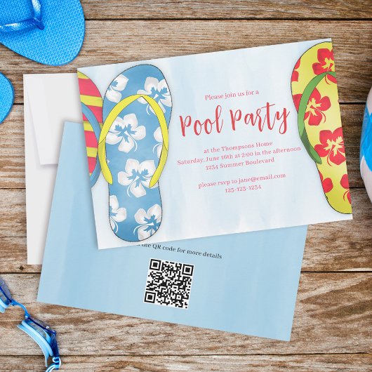 Pool Party Summer Tropical Beach Flip Flops Einladung