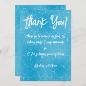 Pool Party Sweet 16 Water Blue Minimalistisch Dankeskarte (Vorne/Hinten)