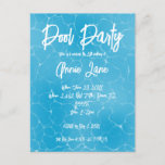 Pool Party Sweet 16 Water Blue Minimalistisch Einladungspostkarte<br><div class="desc">Unsere Pool Party Kollektion hat ein lebendiges Wasserthema. Diese Postkarteneinladungen eignen sich hervorragend für ein Party zum 16/16. Geburtstag (oder zu jedem Geburtstag oder Anlass Ihrer Wahl). Sie können nach Ihren Wünschen personalisiert sein,  mit Details für den besonderen Tag. Bild von callmetak auf Freepik.</div>