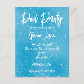 Pool Party Sweet 16 Water Blue Minimalistisch Einladungspostkarte