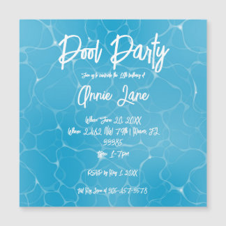 Pool Party Sweet 16 Water Blue Minimalistisch Magneteinladung