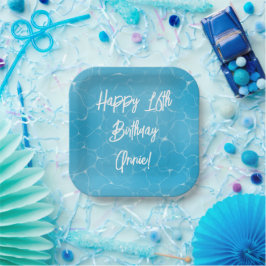 Pool Party Sweet 16 Water Blue Minimalistisch Pappteller