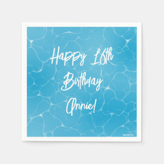 Pool Party Sweet 16 Water Blue Minimalistisch Serviette