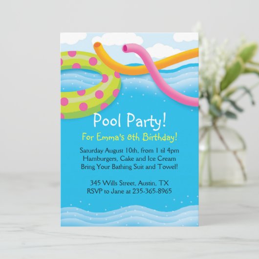 Pool-Party-Themed Einladungen (Stehend Vorderseite)