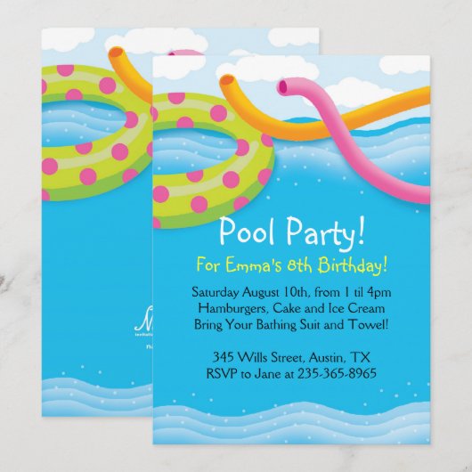 Pool-Party-Themed Einladungen (Vorne/Hinten)